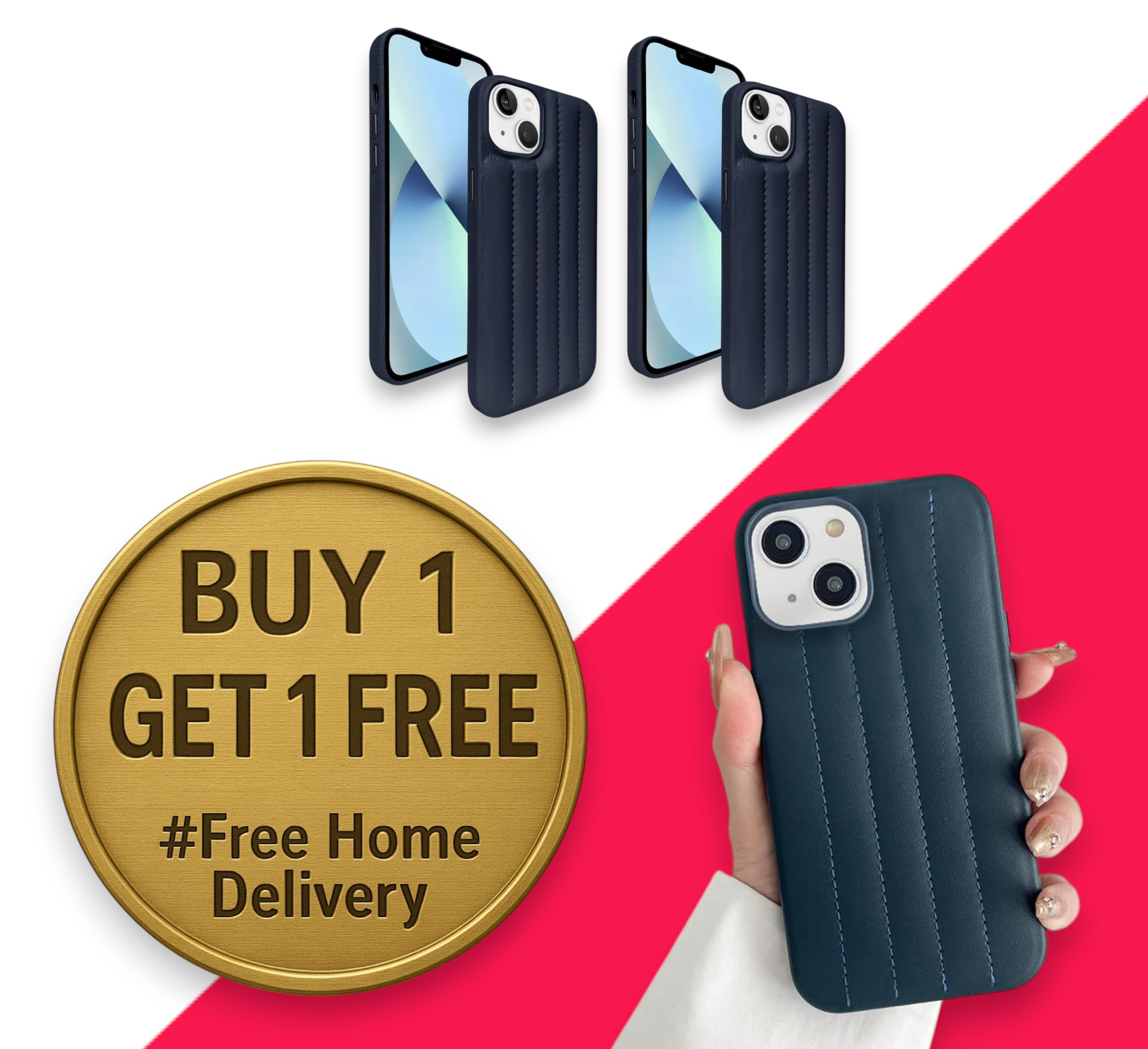 Apple iphone 14 Puffer Leather Back Cover Set Of 2