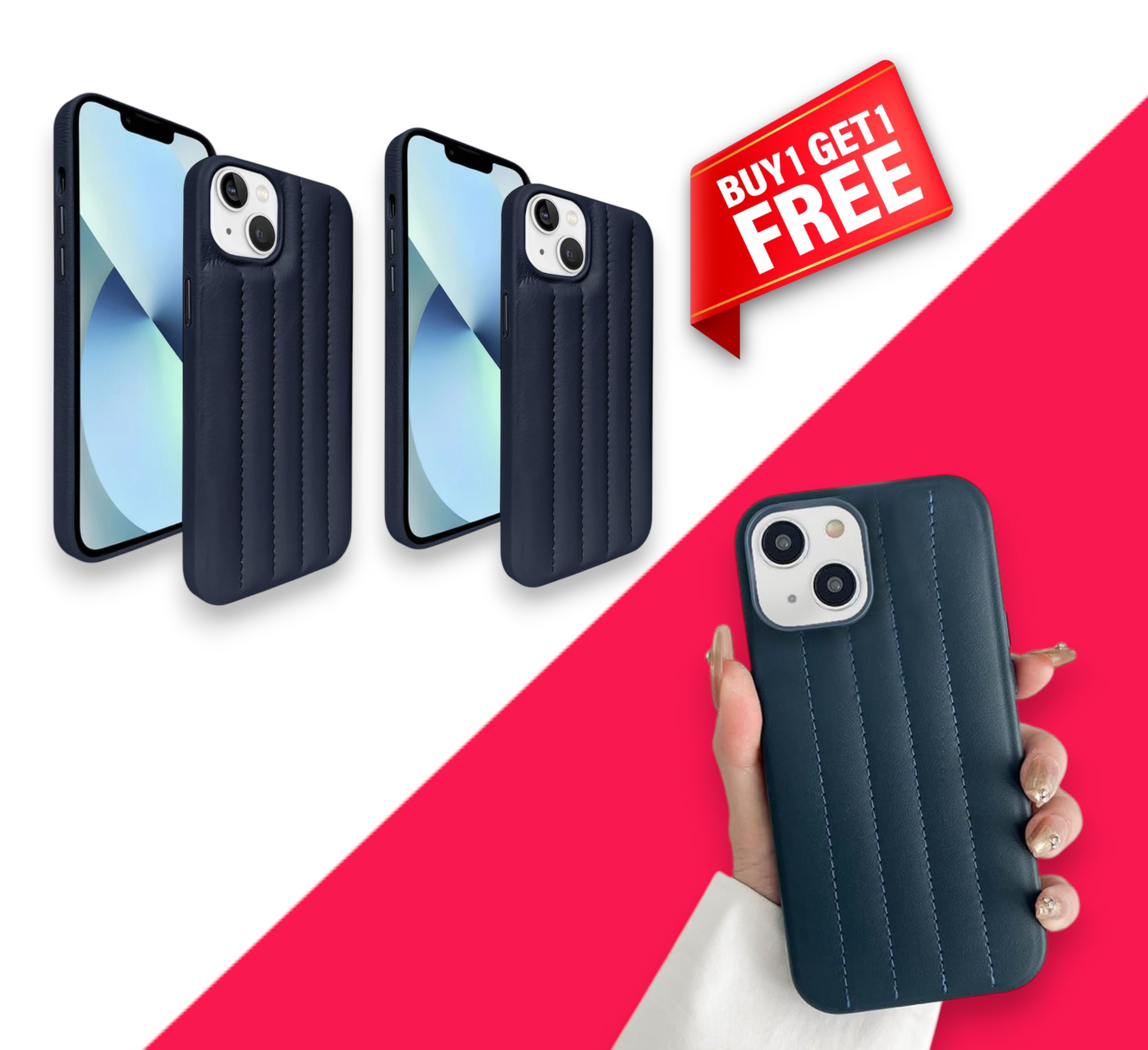 Apple iphone 14 Puffer Leather Back Cover Set Of 2