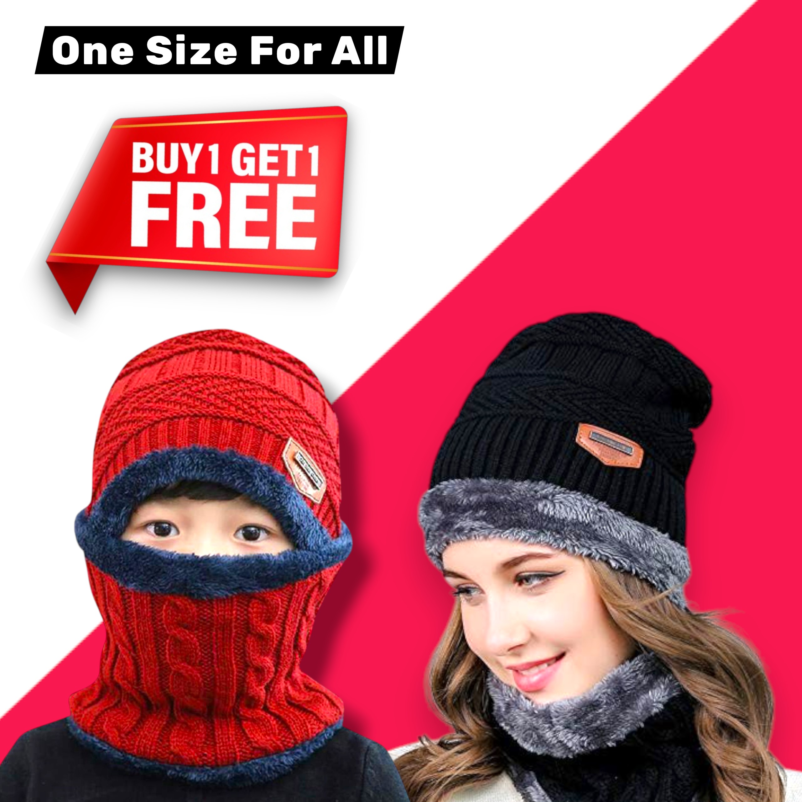 Winter Cap Buy1 Get 1 Free  Multi-Size  (2 head and 2 Neck) Random colour