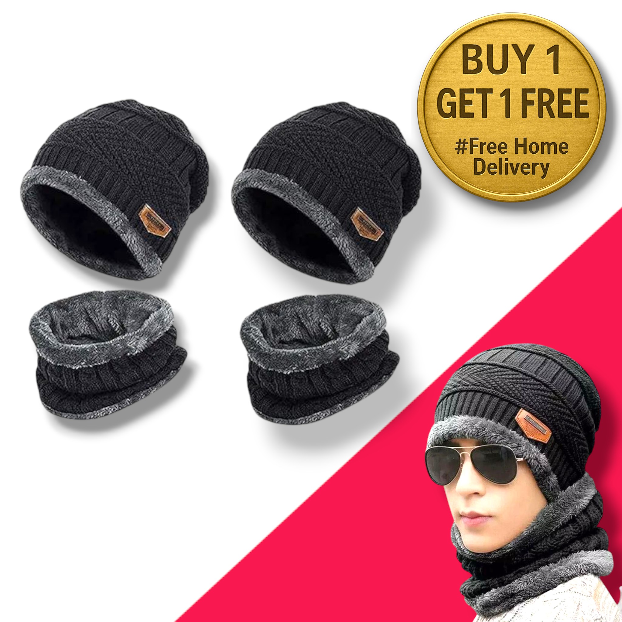 Winter Cap Buy1 Get 1 Free  Multi-Size  (2 head and 2 Neck) Random colour
