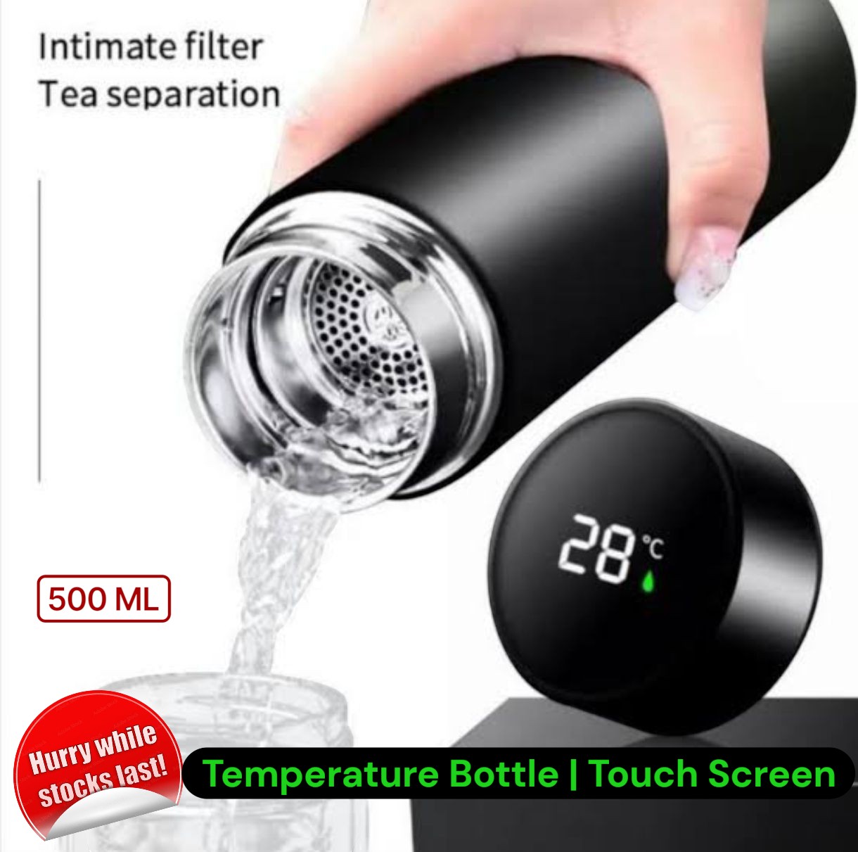 Steel Temperature Water Bottle 500ml Touch Screen