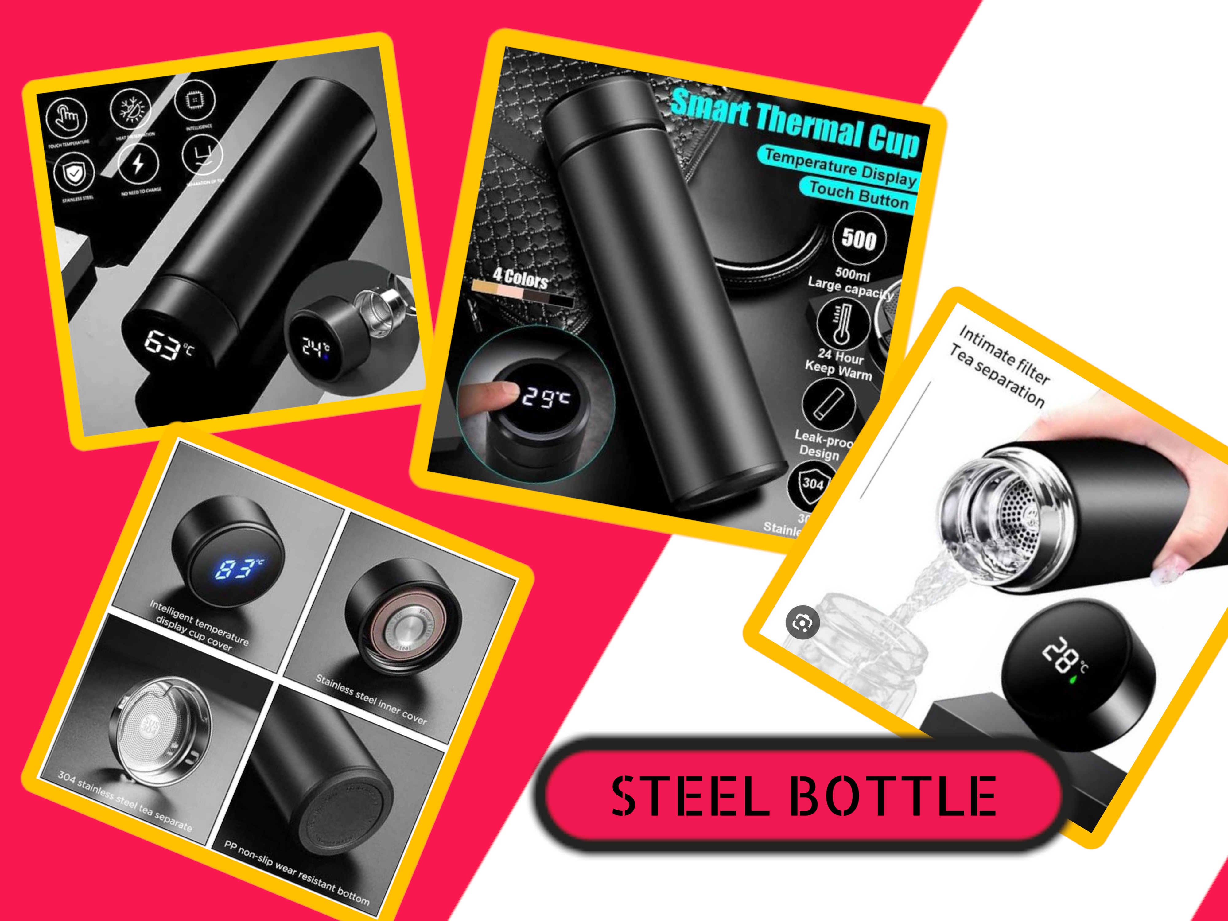 Steel Temperature Water Bottle 500ml Touch Screen